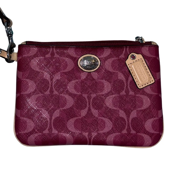 Coach Plum & Pink Signature Classic Design Wristlet - Picture 1 of 6